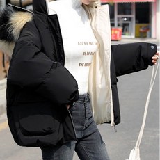 MEICHEL 女款大尺碼雙色毛領連帽鋪棉外套 00322