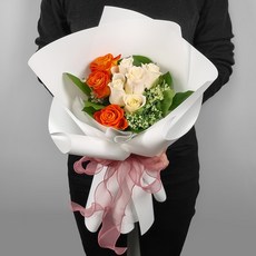 생화 샤만타 메가토장미 꽃다발 + 고급 화병, 화이트(꽃다발)