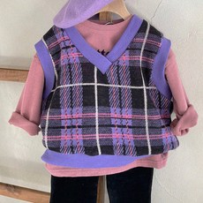 Neul兒童款雙面刷毛V領格紋背心