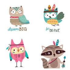 LIVING DUO DIY 油畫畫粉紅色貓頭鷹+印度浣熊+驚奇貓頭鷹+飛行貓頭鷹套組 20 x 20cm, 混合顏色