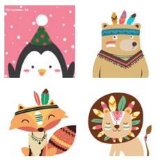 LIVING DUO DIY 油畫畫套組印度狐+獅子+熊+飛企鵝 20 x 20cm, 混合顏色