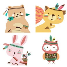 LIVING DUO DIY 油畫繪圖套組拱形熊+驚訝松鼠+印度兔+眨眼貓頭鷹套組 20 x 20cm, 混合顏色