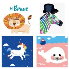 LIVING DUO DIY油畫 酋長萊恩 + 斑馬紳士 + 寶寶海豹 + 彩虹独角獸套組 20 x 20 cm, 混色, 1個