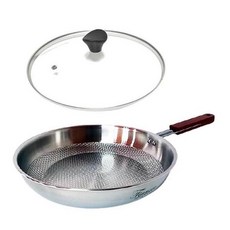Kitchen-Art Fiancee5層結構壓紋不鏽鋼木柄平底鍋 IH爐適用+玻璃鍋蓋組, 1組, 28cm