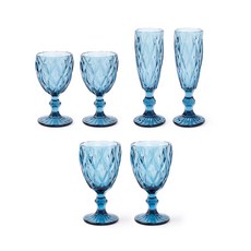 MARJA KURKI Timanti透明玻璃酒杯 藍色 3款 各2入, 1組