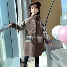 Orange Damul天使眼睛女童款格紋配色毛絨長圍巾