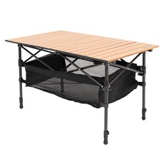 DANIGO 2段式調節木質露營折疊蛋捲桌+收納網袋+收納袋, 混色
