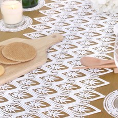 happytool 小火花花卉桌旗墊, 白色, 90 x 30 cm