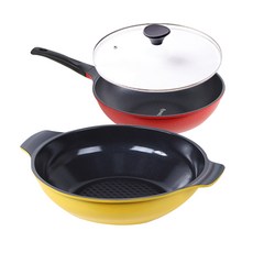 로벤탈 불칸 후라이팬 세트 3개, 혼합색상, 궁중팬 28cm + 양수웍 28cm + 유리뚜껑 28cm