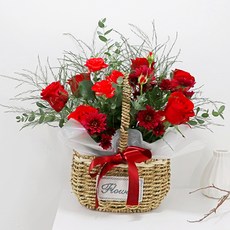 블뤼엔 생화 해피로즈 꽃바구니 M, 혼합색상