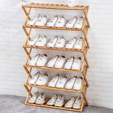 World 25 多用途存儲展示易存儲花盆木製折疊鞋盒 6 層 70cm AA35, 天然木材