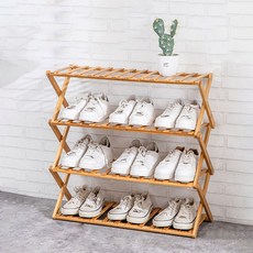 World 25 多用途存儲展示易存儲花盆木製折疊鞋盒 4 層 70cm AA35, 淺木色