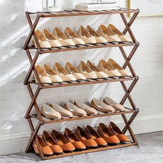 World25多功能收納展示簡易收納花盆木質折疊鞋櫃 5層 70cm AA35, 棕色