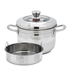 QUEEN SENSE FLEX電磁爐適用雙耳3層不鏽鋼雙層蒸籠湯鍋+玻璃鍋蓋, 1個, 24厘米