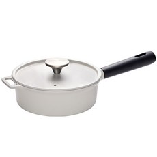 KOCHSTEINER 電磁爐適用單柄陶瓷不沾多功能淺湯鍋+鍋蓋 KREMA系列, 象牙白, 直徑20cm*高6cm