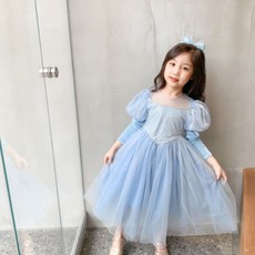 女童亮片泡泡袖長袖洋裝