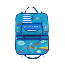 動物印花汽車座椅防踢收納墊, 小熊款 藍色, 1入