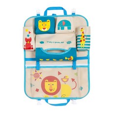 動物印花汽車座椅防踢收納墊, 獅子款 藍色, 1入