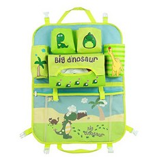 動物印花汽車座椅防踢收納墊, 恐龍款 綠色, 1入