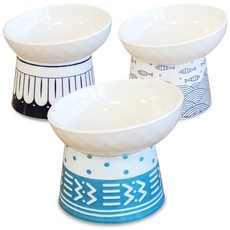 MONAGIO 寵物鑽石斜口陶瓷餐具3件組, 深藍色 + 魚藍色 + 藍綠色