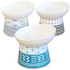 MONAGIO 寵物鑽石斜口陶瓷餐具3件組, 灰色 + 魚藍色 + 藍綠色