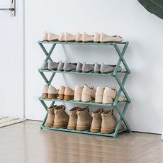 World收納折疊式鞋收納架 25-AA40 4層 70cm, 綠色