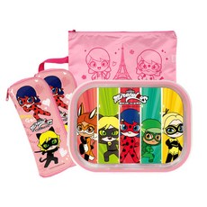 르번 유아용 레이디버그 식판가방도시락세트, 혼합색상, 식판 + 파우치 + 멀티케이스 2p, 1개