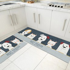 插畫地毯廚房地墊2件組, 17貓與狗