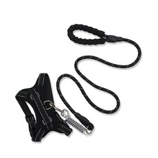 애구애구 강아지 중형견 대형견 하네스 리드줄 세트 이중안전잠금 S, 검정, 1개