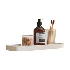 mootagonglivingmarket 強化玻璃免鑽孔浴室一字層架 55cm + 黏著劑套組, 白色, 1套