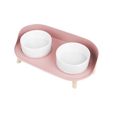 RESPET 寵物雙格陶瓷餐具組, 獨立粉紅色, 1組