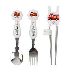 印花筷子+湯匙+學習筷, 白色, 1組