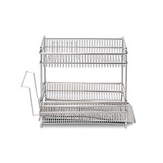 立柱式餐具瀝水架 H 304 全不鏽鋼 2層組 全組 側面型, 銀色