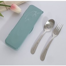 孩童湯匙叉子組+餐具盒 S號, 薄荷綠(餐具盒), 1組