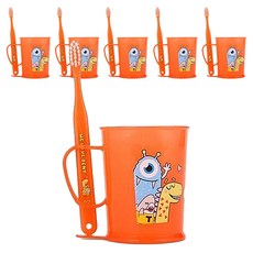 加寬兒童異想牙刷+口杯套組6-8歲橙色, 6組