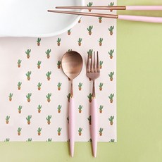 孩童湯匙+筷子+叉子, 玫瑰金色 粉色