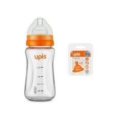 upis 斷奶兼用玻璃奶瓶 260ml+奶嘴, 3~18個月, 橘色, 260ml