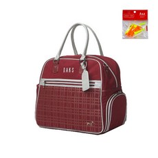 DAKS 拼色格紋刺繡手提波士頓包 DKBB-019L+高爾夫球釘, 紅色