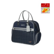 DAKS 拼色格紋刺繡手提波士頓包 DKBB-019L+高爾夫球釘, 深藍色