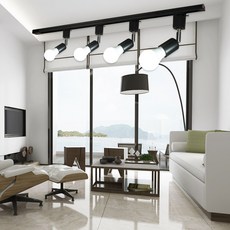 LED 주방 자유봉레일 1m + 볼구 롱타입 4등 주광색 세트, 블랙, 1개