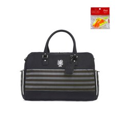 DAKS 拼色條紋手提波士頓包 DKBB-024M+高爾夫球釘, 黑色