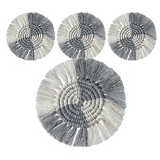 Lerati 高級手工編織流蘇裝飾杯墊 4入, 灰色, 4個