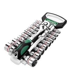 Dr리빙스토어 자동차 정비 전문가용 가정용 다기능 고강도 퀵 72기어 래칫 렌치 스패너 드라이버 톱니형 소켓 세트, 1세트, 래칫 렌치 + 커넥팅로드 + 복스 소켓 18종