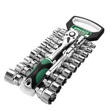 Dr리빙스토어 자동차 정비 전문가용 가정용 다기능 고강도 퀵 72기어 래칫 렌치 스패너 드라이버 소켓 세트, 1세트, 래칫 렌치 + 커넥팅로드 + 복스 소켓 20종