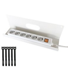 aaUXX 多功能延長線收納架 托盤 穿孔型 基本款 + 魔鬼氈束帶 5入, 白色(支架), 隨機出貨(魔鬼氈束帶), 1個