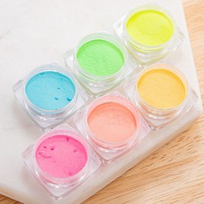 NAILBBAL 美甲銀材質可水洗夜光美甲粉6件套, 桃色、藍色、黃色、綠色、粉色、杏色, 1套