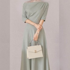 ViVEMO 摩登優雅版型五分袖中長版洋裝 00731, 淺綠色