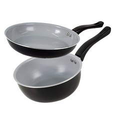 OSBEL 電磁爐適用陶瓷塗層單柄平底鍋具 2入組, 混色, 平底鍋20cm+炒鍋20cm