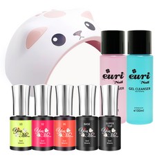 Yumi Nail Girl 美甲套組 B, 1套, 3種顏色凝膠+超級頂級凝膠+基礎凝膠+凝膠燈+凝膠清潔劑+果凍移動器