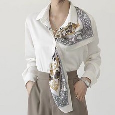 ViVEMO 女款緞面圍巾領長袖上衣襯衫 00687